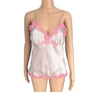 [SOLD] Vintage Lace Trim Silk Camisole Pink Silver Lingerie Chemise